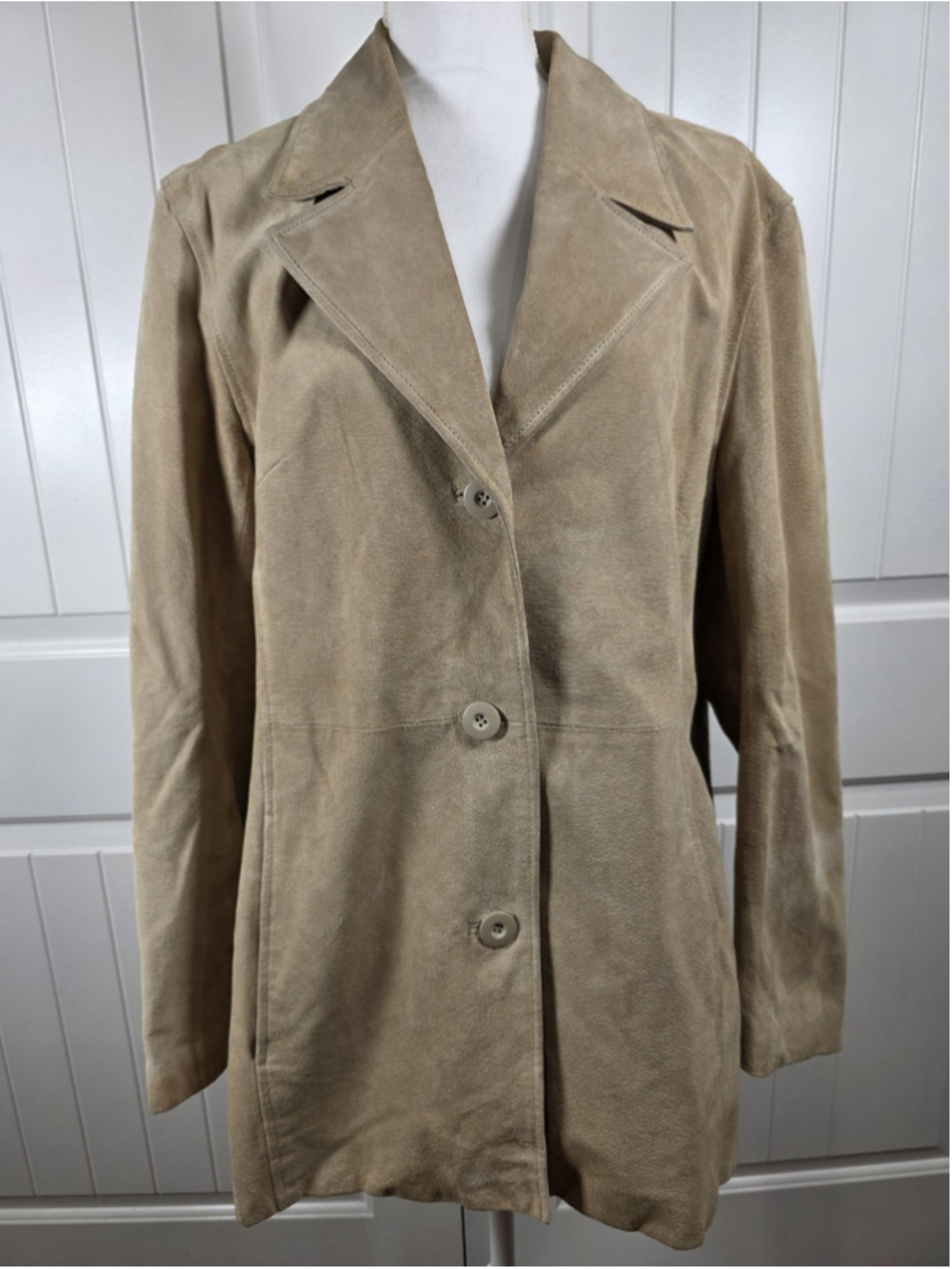 Wilsons Leather Suede Blazer Womens XL Tan Taupe Jacket 90s Y2K Longline READ